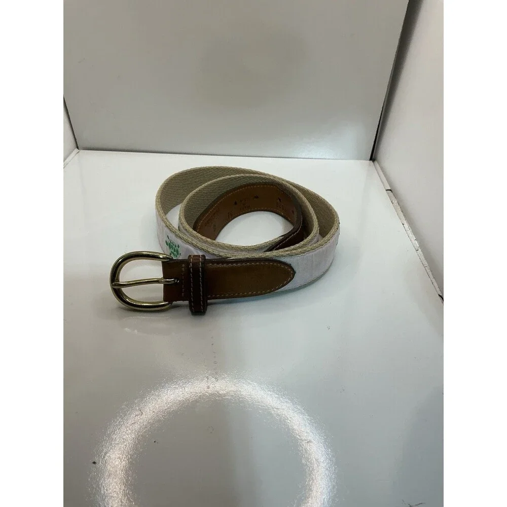 Brooks Brothers Turtle Canvas Leather Belt USA M 32-36